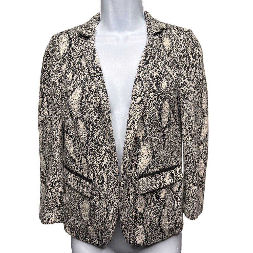 REBECCA TAYLOR Womens Black Cream Snakeskin Blazer Jacket Sz 2 Zipper Cuff Edgy